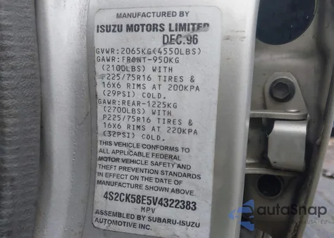 1997 Isuzu Rodeo S 2.6L z USA, uszkodzony, nr VIN 4S2CK58E5V4322383